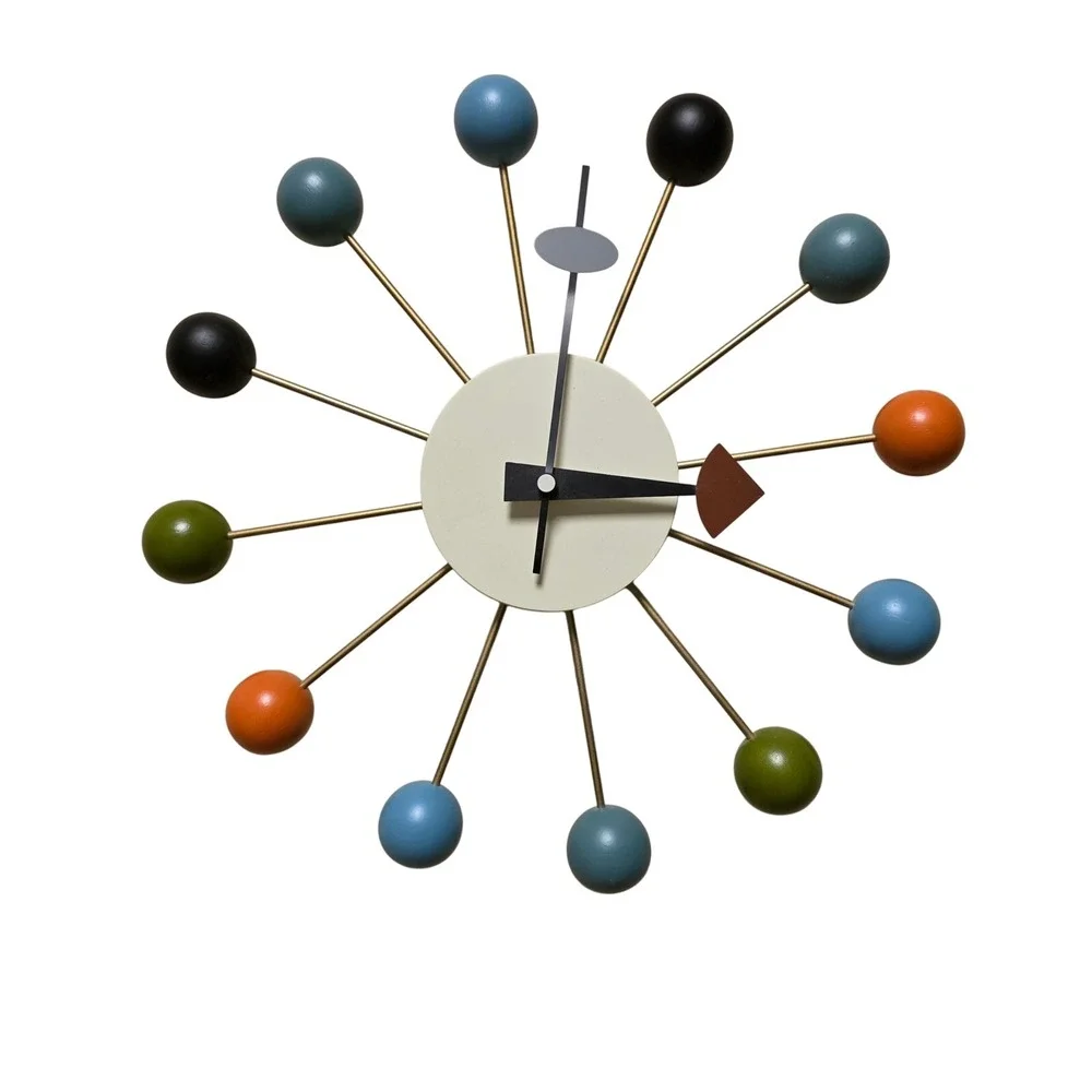 George Nelson Style Mid Century Modern Atomic Starburst Wall Clock Colorful Ball